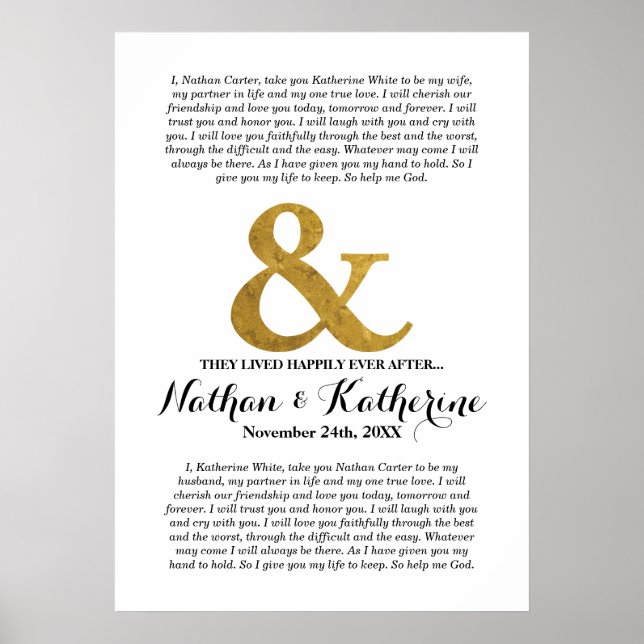 Wedding Vows Gold Ampersand Happily Ever After Poster (Front)