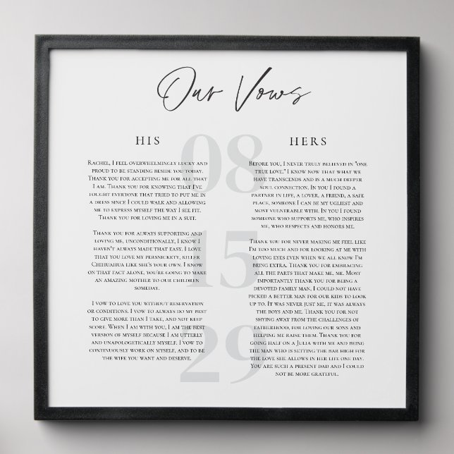 Wedding Vows Keepsake Display Art Print Photo Tile (Front Set)