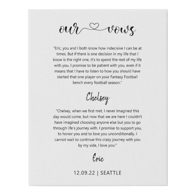 wedding vows modern calligraphy minimalist faux canvas print (Front)