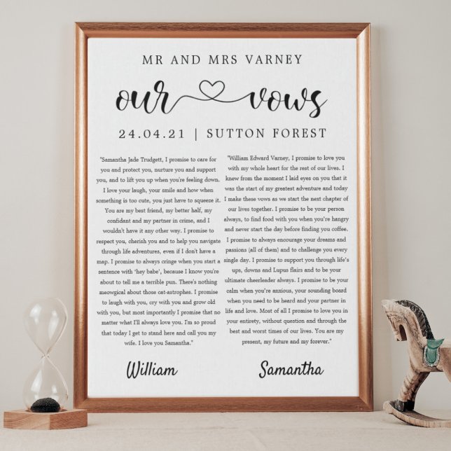 wedding vows modern cute minimalist cute heart faux canvas print (Creator Uploaded)