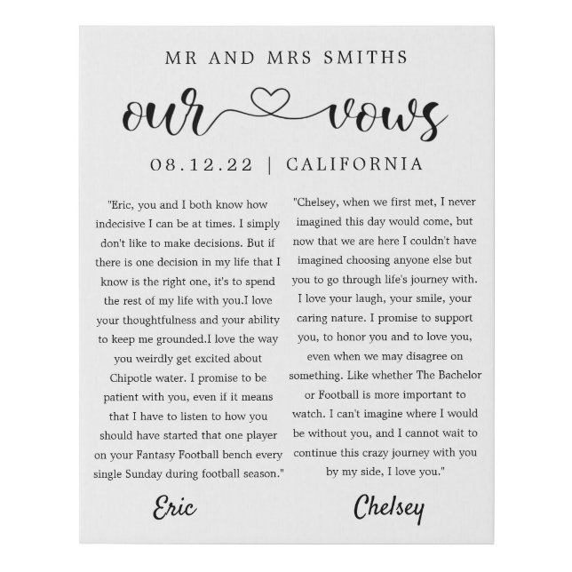 wedding vows modern cute minimalist faux canvas print (Front)