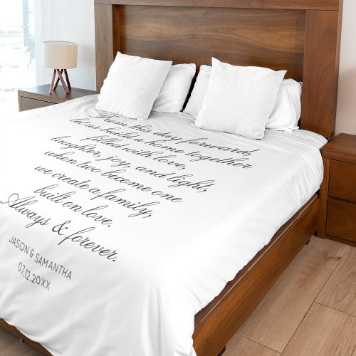 Wedding Vows Personalized Calligraphy Newlyweds Duvet Cover