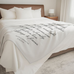 Wedding Vows Personalized Calligraphy Newlyweds Fleece Blanket