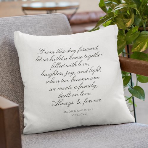 Wedding Vows Personalized Calligraphy Newlyweds Throw Pillow