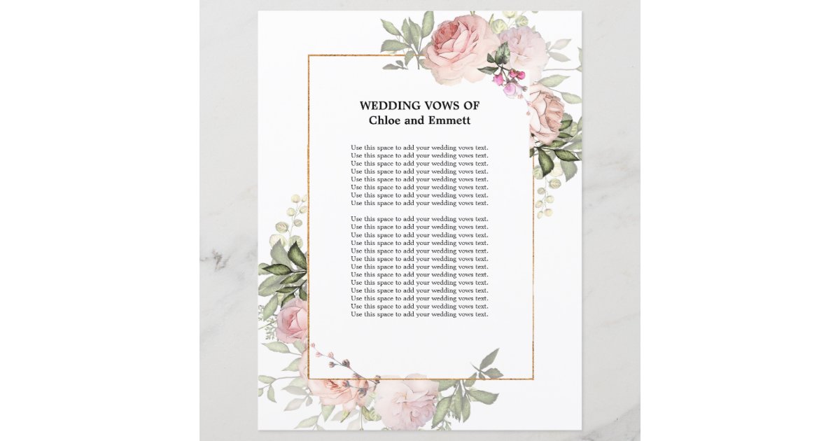 Wedding Vows Pink Rose Floral | Zazzle