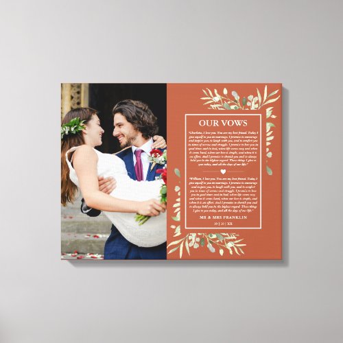 Wedding Vows Terracotta Greenery Photo  Canvas Print