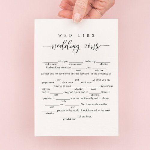 Wedding Vows Wed Libs Game Card