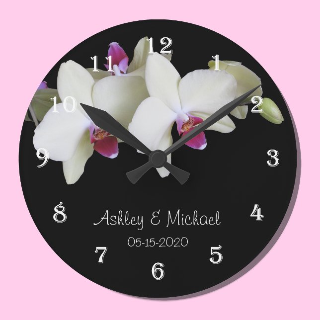 Wedding Wall Clock -- Personalized Orchid Flower (Creator Uploaded)