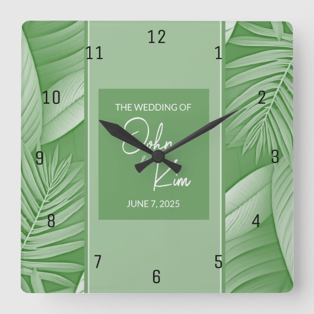 Wedding Wall Clock Tropical Green (Front)