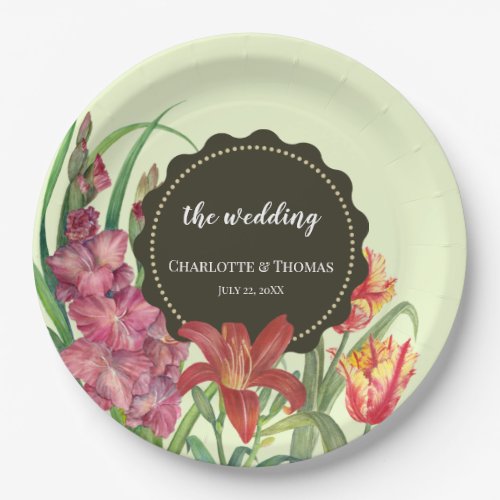 Wedding Warm Color Floral Spring Blooms Painting Paper Plates