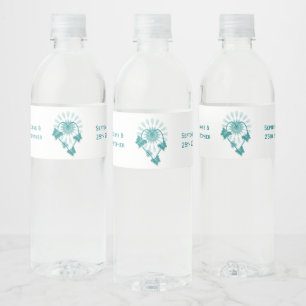 Wedding Water Bottle Label Teal Butterflies Heart