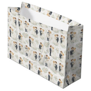 Wedding Watercolor Blonde Bride Groom Florals Large Gift Bag