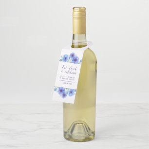 Wedding watercolor blue anemone flower bottle hanger tag