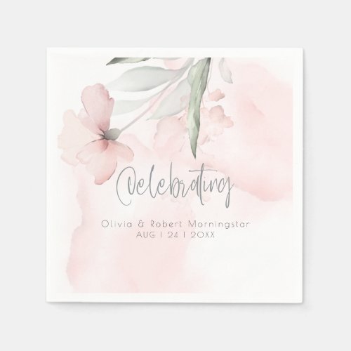 Wedding  Watercolor Blush Pink Wild Rose Napkins