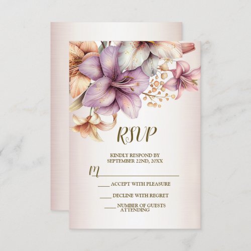 Wedding Watercolor Boho Pink Flowers Elegant RSVP Card