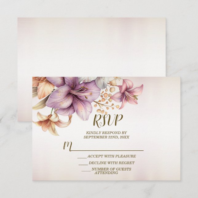 Wedding Watercolor Boho Pink Flowers Elegant RSVP Card (Front/Back)