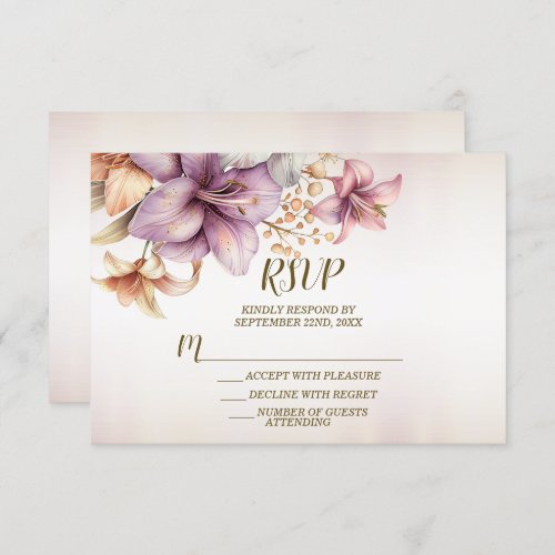 Wedding Watercolor Boho Pink Flowers Elegant RSVP Card