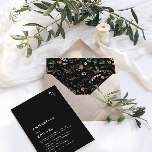  Wedding watercolor botanical floral black modern Invitation