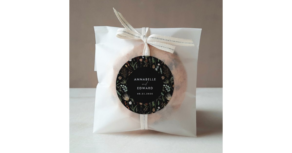 Wedding watercolor botanical floral black moody Classic Round Sticker ...