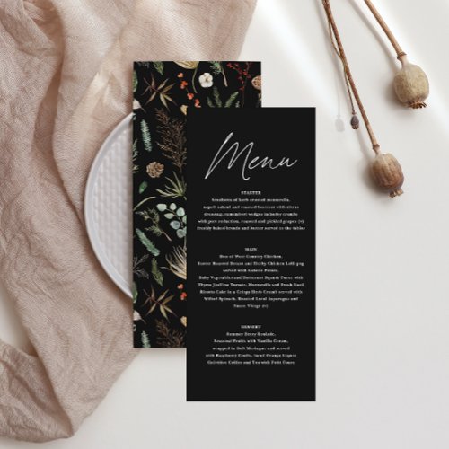  Wedding watercolor botanical floral black moody Menu