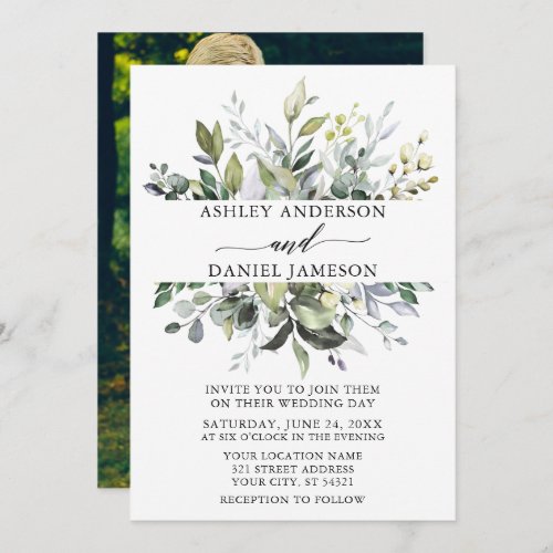 Wedding Watercolor Botanical Greenery Photo Invitation