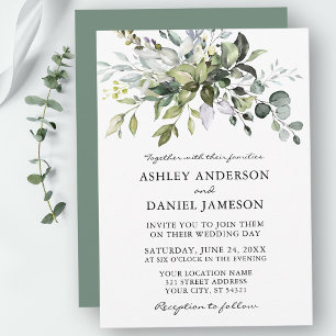 Wedding Watercolor Botanical Greenery Sage Green Invitation