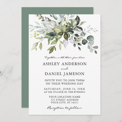 Wedding Watercolor Botanical Greenery Sage Green  Invitation
