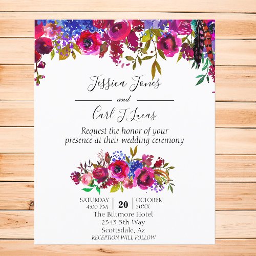 Wedding Watercolor Bright Floral Jewel Tone Red