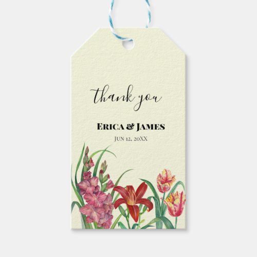 Wedding Watercolor Bright Gladioli Tulips Lily Gift Tags
