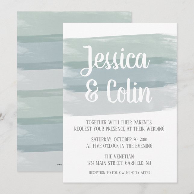 Wedding Watercolor Brush Stroke Invitation (Front/Back)