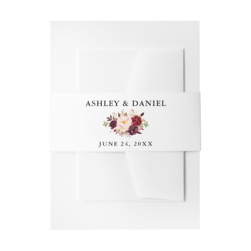 Wedding Watercolor Burgundy Floral Invitation Belly Band