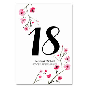 Wedding, watercolor cherry blossom, customizable table number
