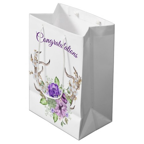 Wedding Watercolor Deer Antler Bouquet Medium Gift Bag
