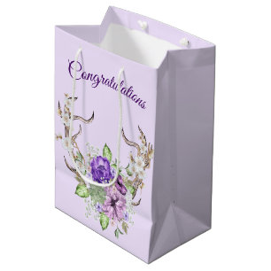 Wedding Watercolor Deer Antler Bouquet Medium Gift Bag