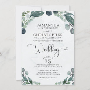 Wedding Watercolor Eucalyptus Greenery Invitation