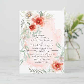 Wedding | Watercolor Flame Scarlet Flowers Invitation | Zazzle