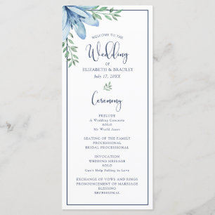 Wedding Watercolor Floral Blue Bloom Program