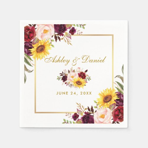 Wedding Watercolor Floral Gold Napkins