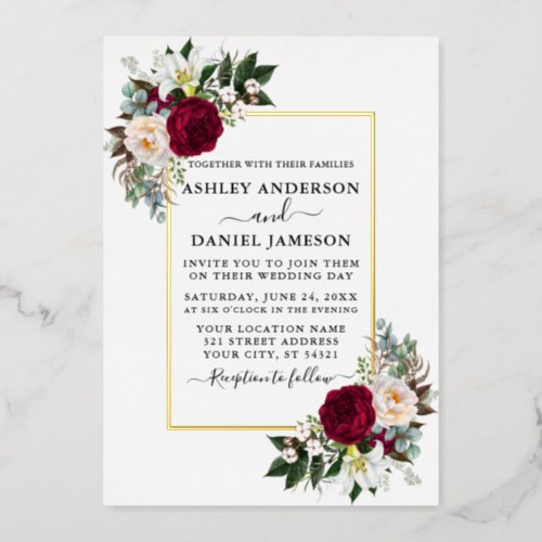 Wedding Watercolor Floral Greenery Gold Foil Invitation