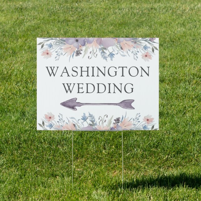 Wedding Watercolor Floral Wildflower Directional Sign (Insitu)