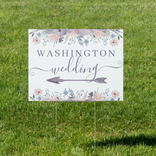 Wedding Watercolor Floral Wildflower Directional Sign