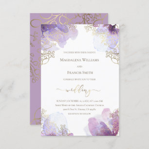 wedding watercolor flowers and faux foil details invitation