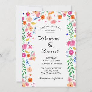 Wedding Watercolor Folk Floral Garden Invitation