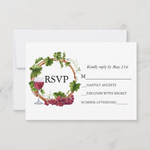 Wedding Watercolor Grape Vines Wreath RSVP Card