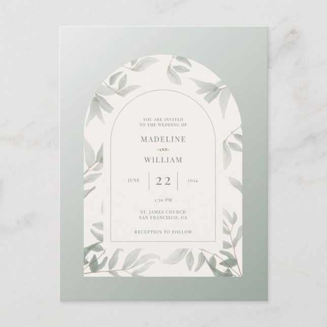 Wedding Watercolor Leaf Arch Postcard (Front)