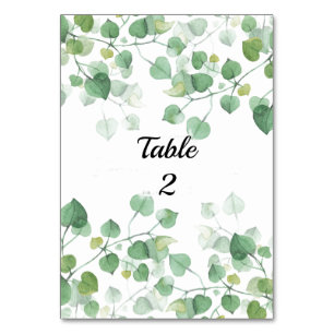 Wedding Watercolor Leaves Table Number