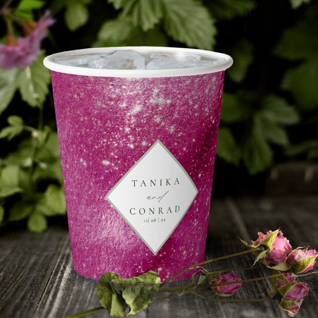 Wedding Watercolor Names Fuchsia ID954 Paper Cups (Creator Uploaded)