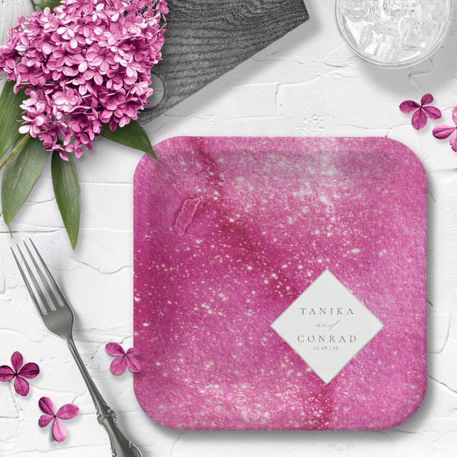 Wedding Watercolor Names Fuchsia ID954 Paper Plates (Creator Uploaded)