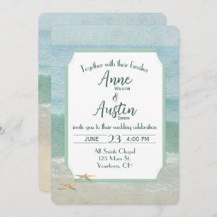 Wedding Watercolor Ocean Beach Frame Invitation