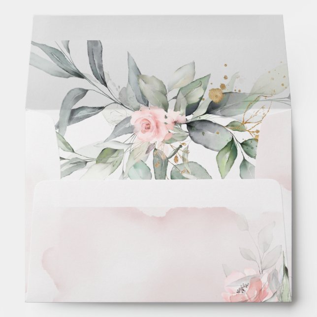 Wedding | Watercolor Pink Boho Rustic Floral Envelope (Back (Bottom))